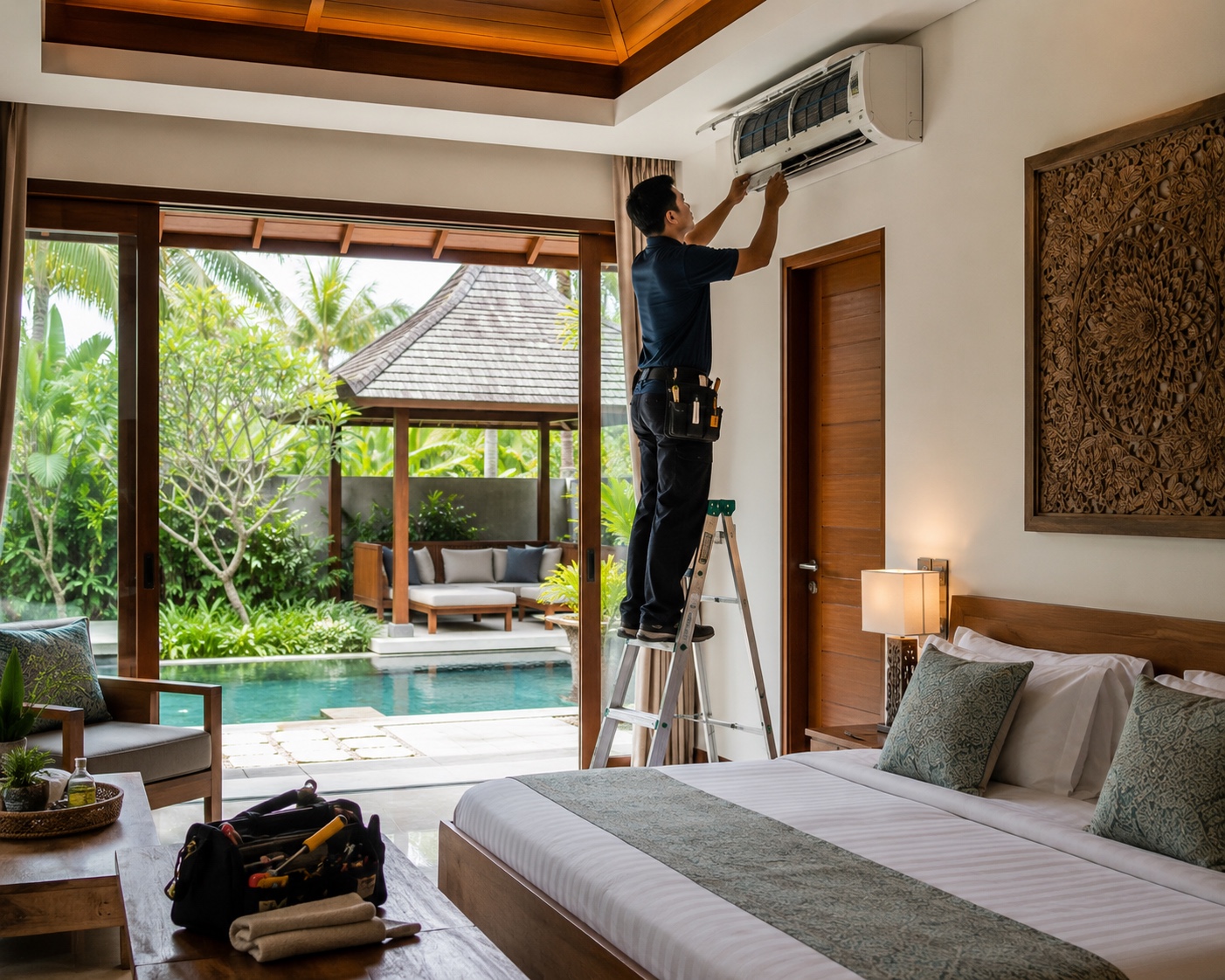 Bright Solution's Rapid Response to an Air Conditioning Issue at a Fully Occupied Villa in Seminyak